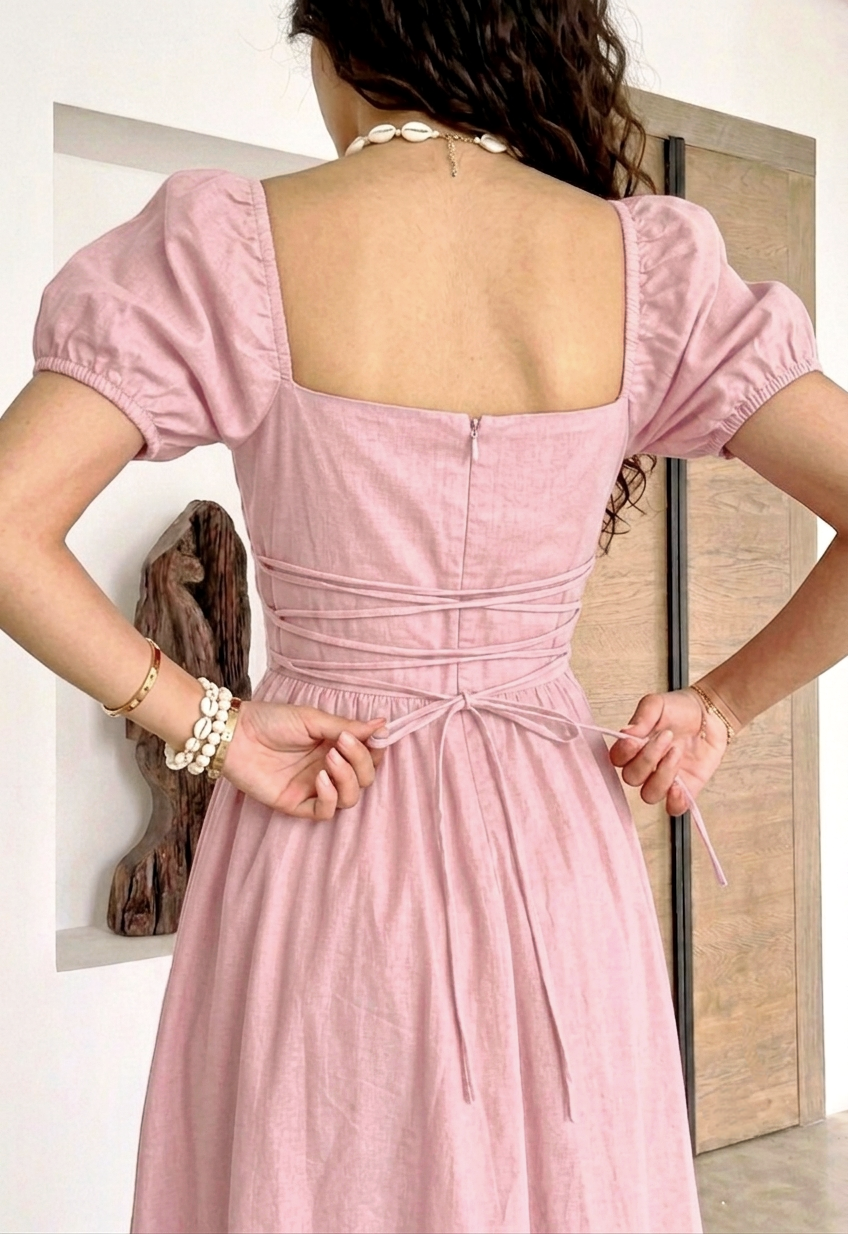 Puff Sleeve Maxi Dress (baby pink)
