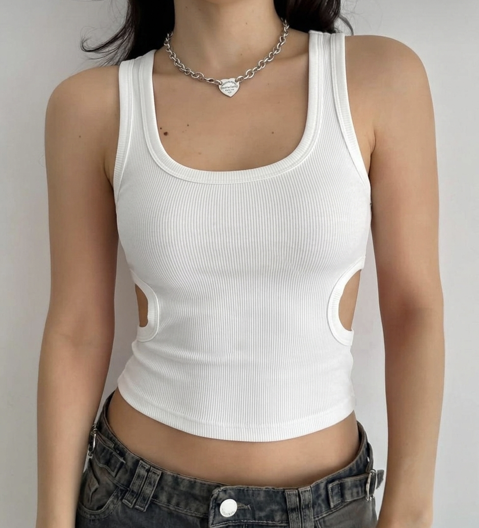 Ribbed Side-Cutout Crop Top