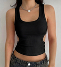 Ribbed Side-Cutout Crop Top (Black)