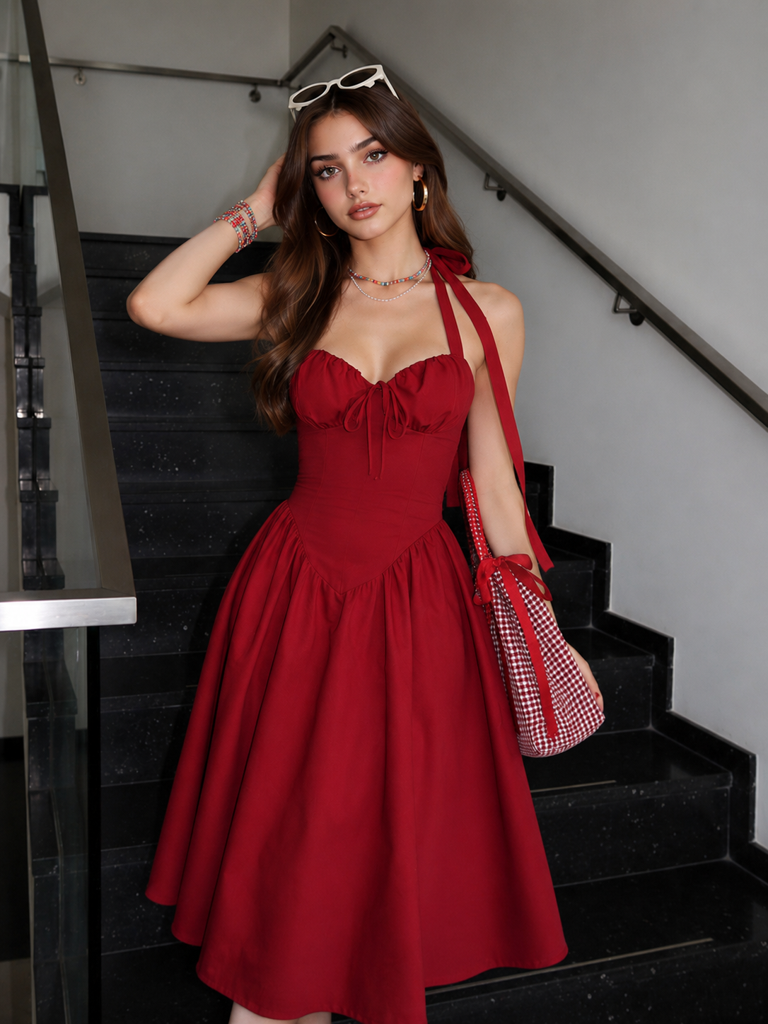 Red Fit & Flare Midi Dress