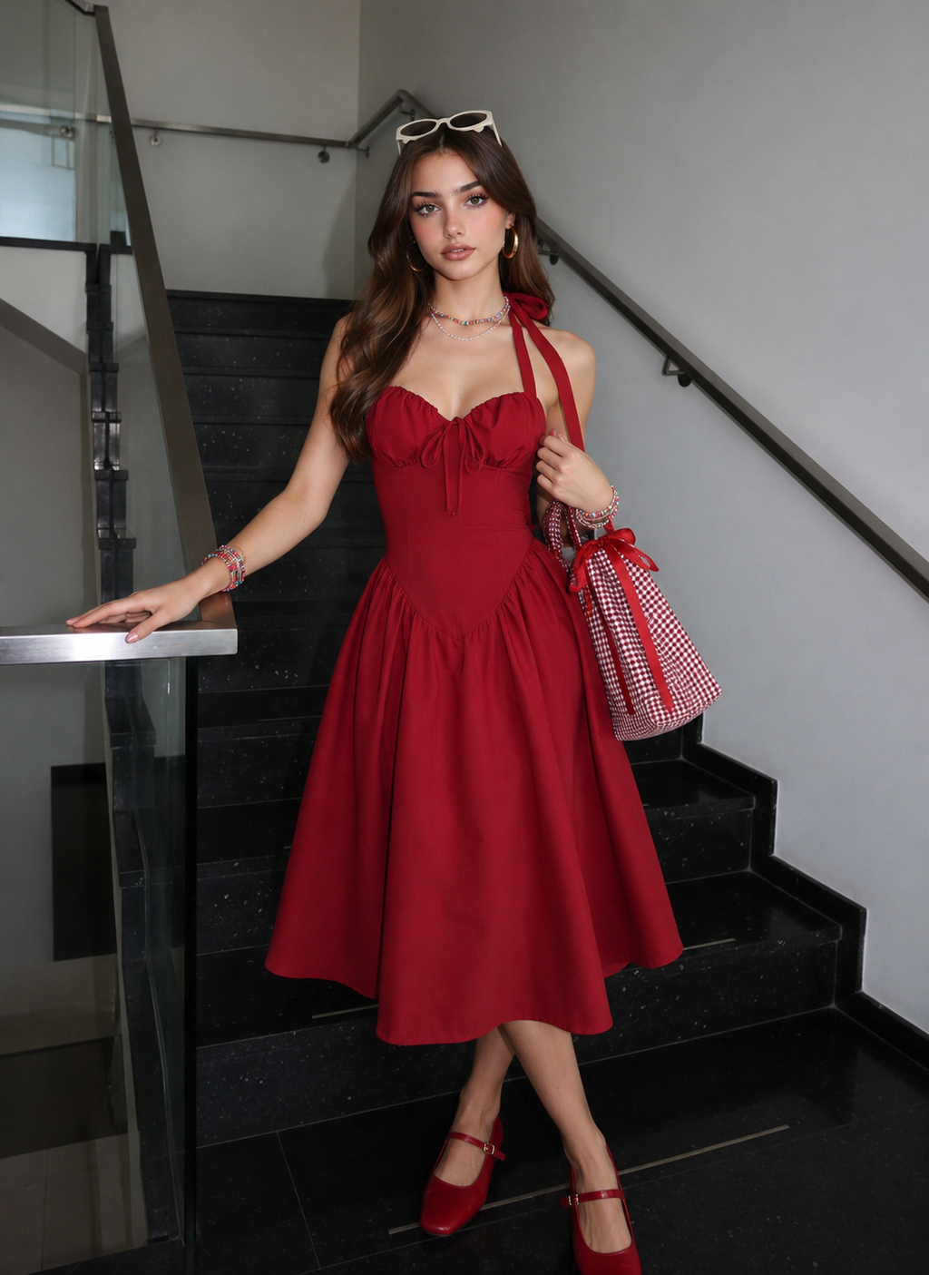 Red Fit & Flare Midi Dress