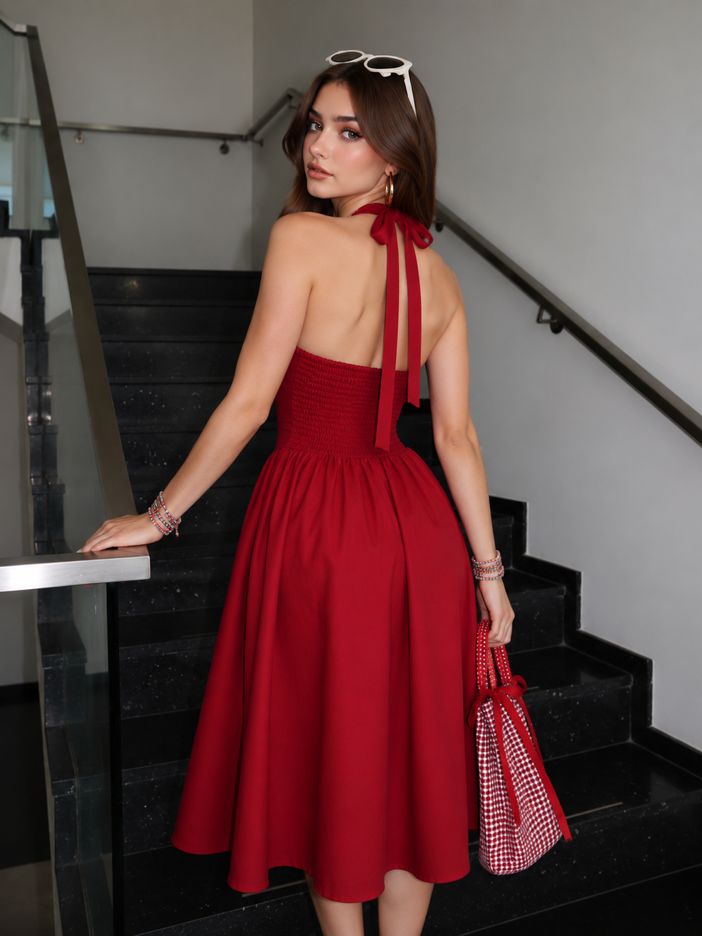 Red Fit & Flare Midi Dress